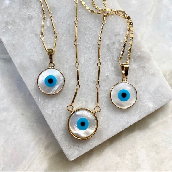 KismetsKloset Jewelry - Evil Eye Shell Pendant Necklace